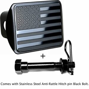 eVerHITCH USA Stainless Steel Flag Emblem Metal Hitch Cover with Pin Bolt (Fits 2" Receivers, Black)