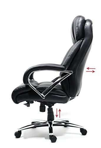 OFFICE FACTOR Big and Tall Office Chair Fully Adjustable, Bonded Leather Chair, Swivel Office Chair with Castor Wheels, 500 Lbs. Rated, Bonded Leather Executive Chair (Black)