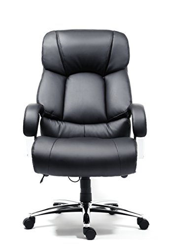 OFFICE FACTOR Big and Tall Office Chair Fully Adjustable, Bonded Leather Chair, Swivel Office Chair with Castor Wheels, 500 Lbs. Rated, Bonded Leather Executive Chair (Black)