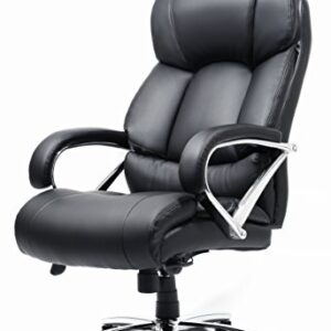 OFFICE FACTOR Big and Tall Office Chair Fully Adjustable, Bonded Leather Chair, Swivel Office Chair with Castor Wheels, 500 Lbs. Rated, Bonded Leather Executive Chair (Black)