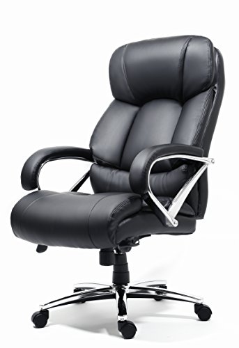 OFFICE FACTOR Big and Tall Office Chair Fully Adjustable, Bonded Leather Chair, Swivel Office Chair with Castor Wheels, 500 Lbs. Rated, Bonded Leather Executive Chair (Black)