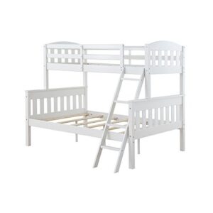 dorel living airlie solid wood bunk beds twin over full with ladder and guard rail, white