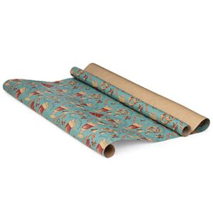 K-Kraft Vintage Prints Christmas Kraft Wrapping Paper Sets - 112.5 Square feet per Set (Mistletoe-Reindeer-SodaShoppe)