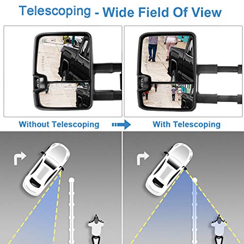 ECCPP fit for Chevy Towing Mirrors for GMC Power Heated LED Turn Arrow Signal Reverse Light Tow Mirrors for 2008-2013 for Chevy for Silverado for GMC for Sierra 2007 for Silverado New Body Style