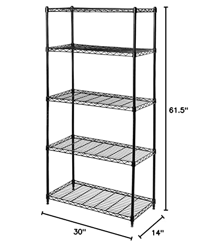 Seville Classics 5-Tier Black Epoxy Steel Wire Shelving, 30" W x 14" D x 60" H