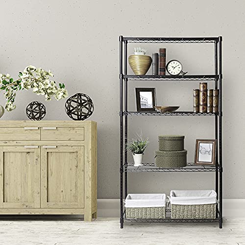 Seville Classics 5-Tier Black Epoxy Steel Wire Shelving, 30" W x 14" D x 60" H