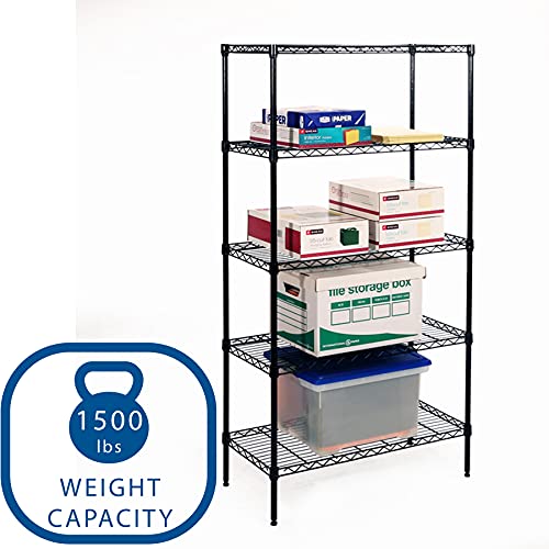 Seville Classics 5-Tier Black Epoxy Steel Wire Shelving, 30" W x 14" D x 60" H