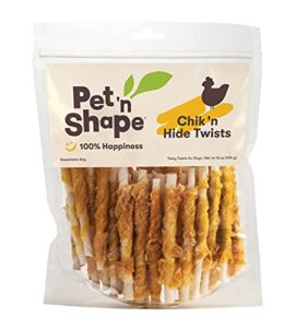 pet 'n shape chik 'n hide twists – chicken wrapped rawhide natural dog treats, small, 16 oz