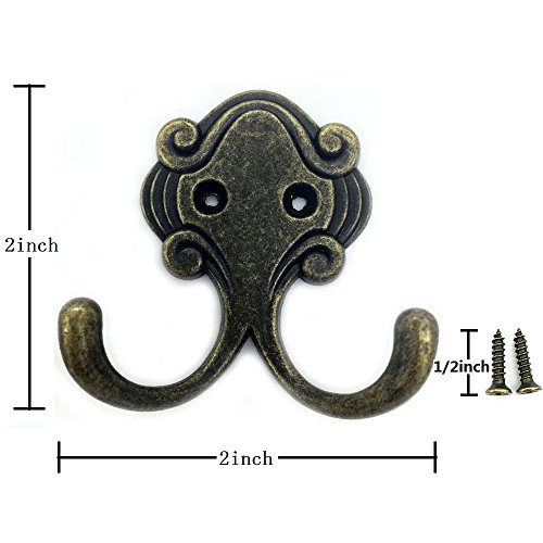 Richohome Retro Octopus Double Prong Robe Hook,Coat and Hat Hook- Pack of 10