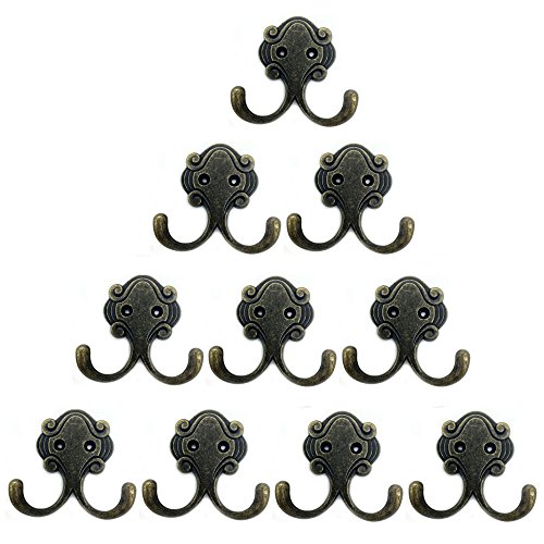 Richohome Retro Octopus Double Prong Robe Hook,Coat and Hat Hook- Pack of 10