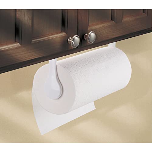 mDesign Plastic Wall Mount Paper Towel Holder & Dispenser, Mounts to Walls or Under Cabinets - for Kitchen, Pantry, Utility Room, Laundry and Garage Storage - Holds Jumbo Rolls - White