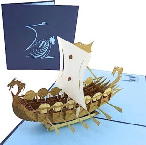 poplife norse viking ship 3d pop up card for all occasions - happy anniversary pop up father's day card, pop up birthday card for men, retirement card - for dad, for husband, for son, for grandpa