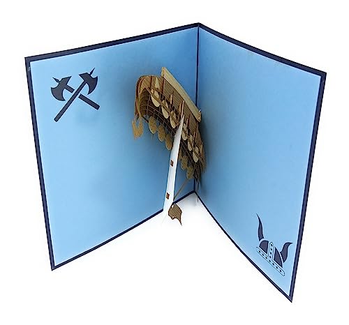 PopLife Norse Viking Ship 3D Pop Up Card for All Occasions - Happy Anniversary Pop Up Father's Day Card, Pop Up Birthday Card for Men, Retirement Card - for Dad, for Husband, for Son, for Grandpa