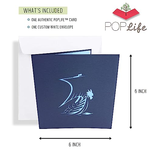 PopLife Norse Viking Ship 3D Pop Up Card for All Occasions - Happy Anniversary Pop Up Father's Day Card, Pop Up Birthday Card for Men, Retirement Card - for Dad, for Husband, for Son, for Grandpa