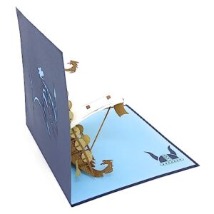 PopLife Norse Viking Ship 3D Pop Up Card for All Occasions - Happy Anniversary Pop Up Father's Day Card, Pop Up Birthday Card for Men, Retirement Card - for Dad, for Husband, for Son, for Grandpa