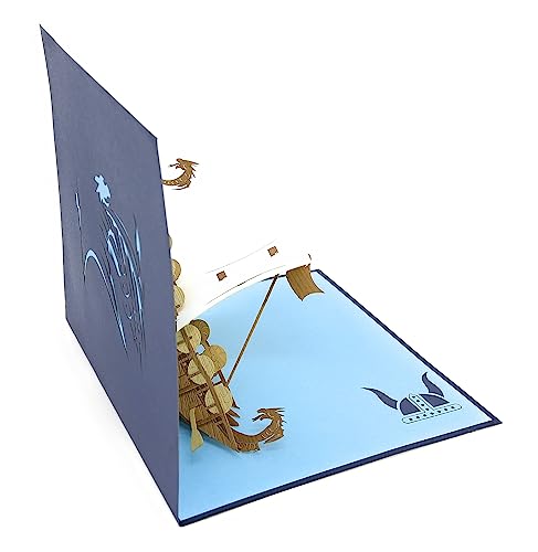 PopLife Norse Viking Ship 3D Pop Up Card for All Occasions - Happy Anniversary Pop Up Father's Day Card, Pop Up Birthday Card for Men, Retirement Card - for Dad, for Husband, for Son, for Grandpa