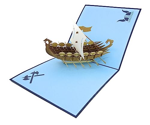 PopLife Norse Viking Ship 3D Pop Up Card for All Occasions - Happy Anniversary Pop Up Father's Day Card, Pop Up Birthday Card for Men, Retirement Card - for Dad, for Husband, for Son, for Grandpa