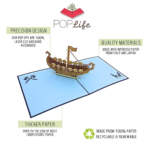 PopLife Norse Viking Ship 3D Pop Up Card for All Occasions - Happy Anniversary Pop Up Father's Day Card, Pop Up Birthday Card for Men, Retirement Card - for Dad, for Husband, for Son, for Grandpa