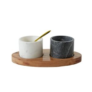 creative co-op 2 marble bowls on mango wood base with salt spoon