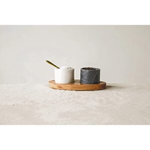 Creative Co-Op 2 Marble Bowls on Mango Wood Base with Salt Spoon