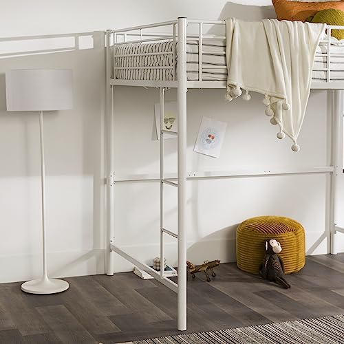 Walker Edison Timothee Urban Industrial Metal Double over Loft Bunk Bed, Full Double, White