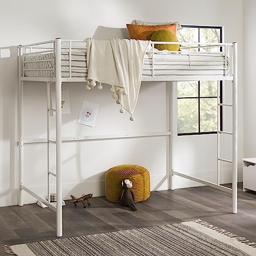 Walker Edison Timothee Urban Industrial Metal Double over Loft Bunk Bed, Full Double, White