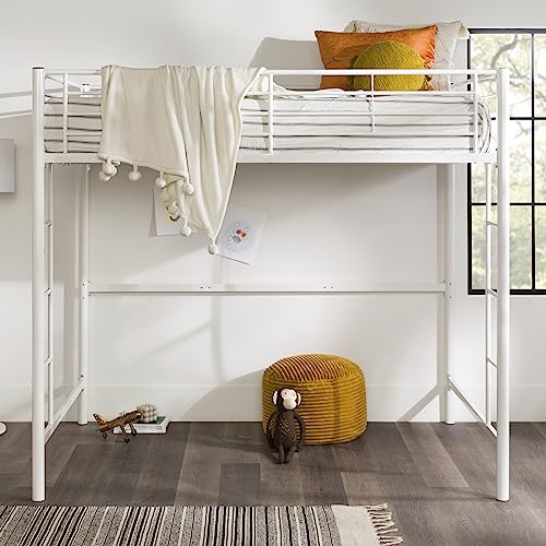 Walker Edison Timothee Urban Industrial Metal Double over Loft Bunk Bed, Full Double, White