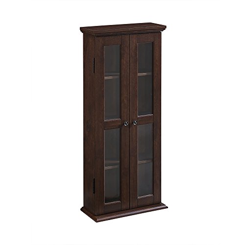 Walker Edison 4 Tier Shelf Living Room Storage Tall Bookshelf Cabinet Doors Home Office Tower Media Organizer, 41 Inch, Brown