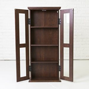 Walker Edison 4 Tier Shelf Living Room Storage Tall Bookshelf Cabinet Doors Home Office Tower Media Organizer, 41 Inch, Brown