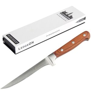 ledgeon 6" professional boning knife - pro series - high carbon stainless steel blade - wood handle
