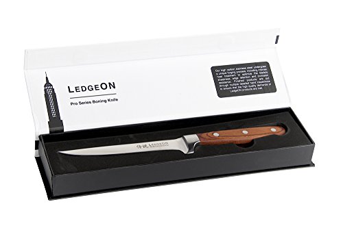 LedgeON 6" Professional Boning Knife - Pro Series - High Carbon Stainless Steel Blade - Wood Handle