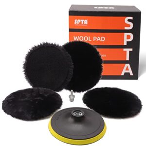 wool polishing buffing pad, spta 6 pcs 6 inch 150mm polishing buffing wheel for drill buffer attachment with 5/8"-11 drill adapter compound cutting & polishing for car polisher