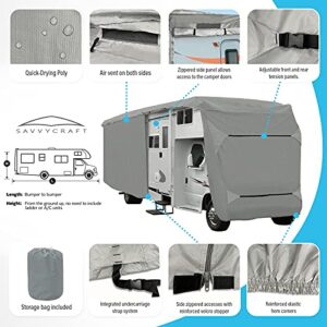 SavvyCraft Upgraded Class C RV Cover, Breathable Waterproof Tear-Resistant Class C Motorhome Cover Fits 23ft-26ft Long Class C RV