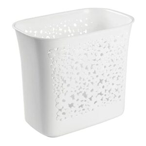 mdesign decorative oval trash can wastebasket, garbage container bin for bathrooms, powder rooms, kitchens, home offices - flower design - white