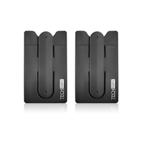 TechMatte Phone Wallet-Stick On Card Holder and Money Clip with Built-in Phone Stand (2-Pack, Black)