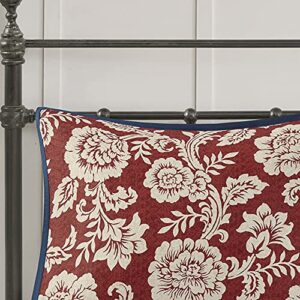 Madison Park Lucy 100% Cotton Reversible Duvet Set Beautiful Floral Pattern, Ruffle Border Design All Season, Breathable Comforter Cover Bedding, Matching Shams, Queen(90"x90"), Red 9 Piece