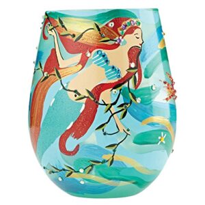 designs by lolita “mermaid” hand-painted artisan stemless wine glass, 20 oz.
