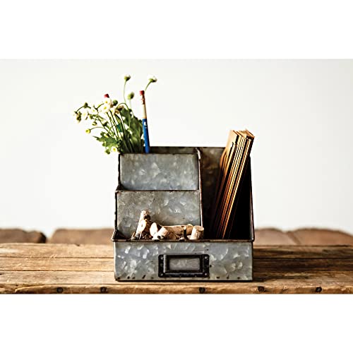 Creative Co-op DA6881 Metal Desk Organizer with 4 Compartments in Galvanized Finish