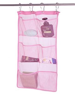 alyer 6 storage pockets hanging mesh shower caddy,space saving bathroom accessories and quick dry bath organizer,pink
