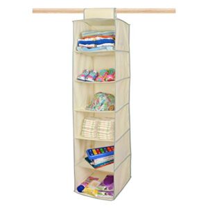 smart design shelf cubby hanging organizer w/ hook & loop - ventilair material - clothing, clothes, accessories, & closet storage - home organization (6-tier, beige w/ slate trim)