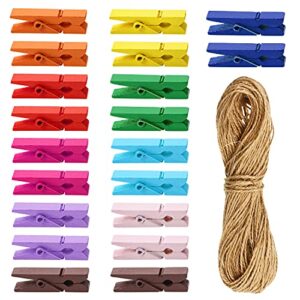 penta angel 120pcs mini bright colored spring natural wooden clothespins photo paper peg pin craft clips with twine
