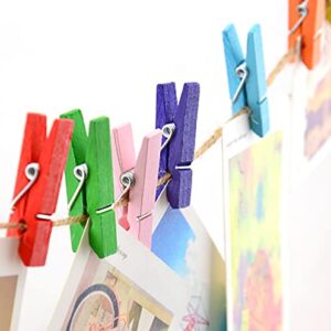 Penta Angel 120PCS Mini Bright Colored Spring Natural Wooden Clothespins Photo Paper Peg Pin Craft Clips with Twine