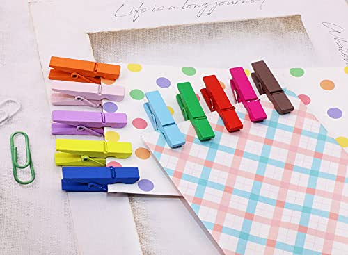 Penta Angel 120PCS Mini Bright Colored Spring Natural Wooden Clothespins Photo Paper Peg Pin Craft Clips with Twine