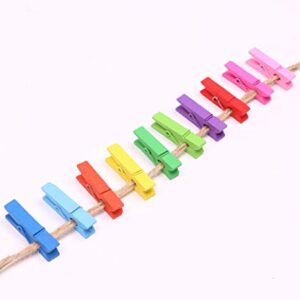 Penta Angel 120PCS Mini Bright Colored Spring Natural Wooden Clothespins Photo Paper Peg Pin Craft Clips with Twine