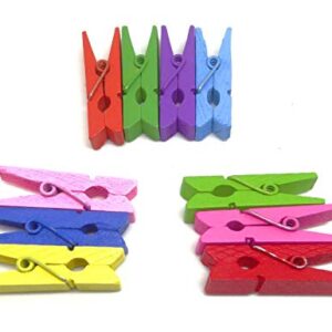 Penta Angel 120PCS Mini Bright Colored Spring Natural Wooden Clothespins Photo Paper Peg Pin Craft Clips with Twine