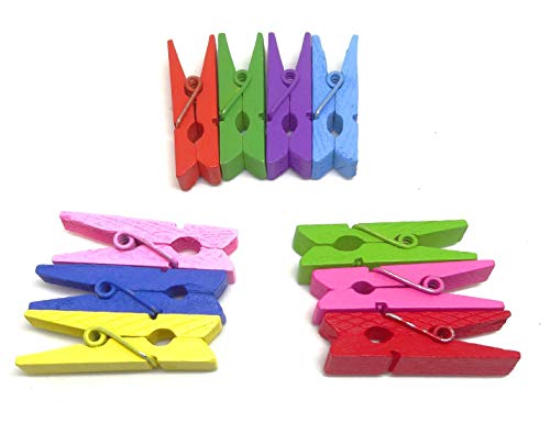 Penta Angel 120PCS Mini Bright Colored Spring Natural Wooden Clothespins Photo Paper Peg Pin Craft Clips with Twine