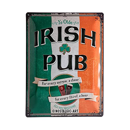 Nostalgic-Art Retro Tin Sign, Open Bar – Irish Pub – Gift idea for Decoration, Metal Plaque, Vintage Design for Decoration, 11.8" x 15.7"