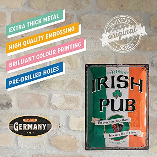 Nostalgic-Art Retro Tin Sign, Open Bar – Irish Pub – Gift idea for Decoration, Metal Plaque, Vintage Design for Decoration, 11.8" x 15.7"