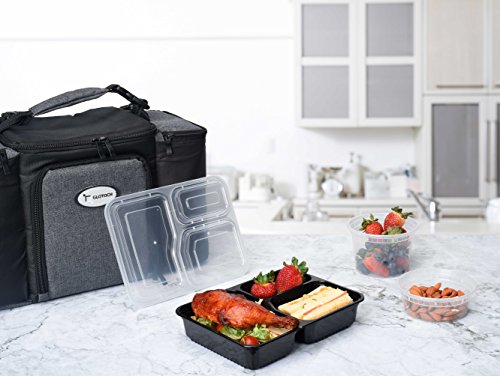 Glotoch 50Pack 34oz Meal Prep Container Microwave Safe,Disposable 3 Compartment Plastic Food Prep Containers with Lids for Food,Leftover BPA Free, Dishwasher Safe