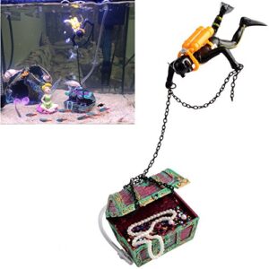 Bestgle Action Aquarium Ornament, Undersea Treasure Chest Diver, Live-Action Aerating Fish Tank Decorations